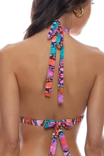 ELECTRIC SKIN - Cross Halter Peek A Boo Top & Strappy Ruched Back Bottom • Multicolor