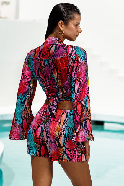 ELECTRIC SKIN - Cropped Tie Shirt & Skort • Multicolor