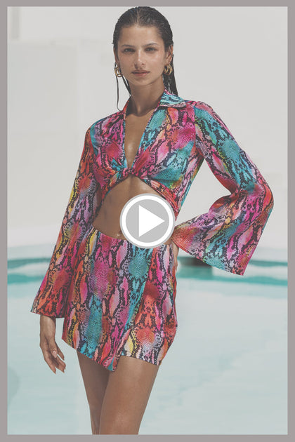 ELECTRIC SKIN - Cropped Tie Shirt & Skort • Multicolor