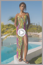 ELECTRIC SKIN - Fitted Side Slit Maxi Dress • Multi Neon