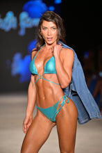 SIREN SONG - Looped Triangle Top & Seamless Ruched Back Brazilian Tie Side Bottom • Aqua Runway