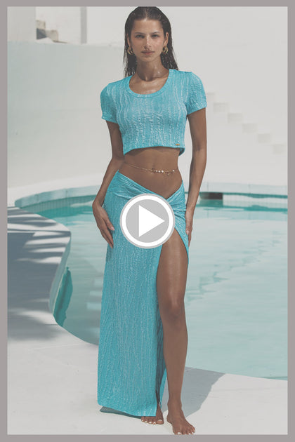 WAVE CHASER - Crop Top & Twist Front Skirt • Aqua