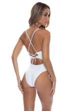 LUMINOUS - Square Neck Laced Up One Piece • Chrome White