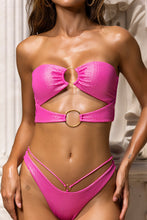 LUMINOUS - Double Loop Bandeau Crop Top  & Strappy Loop Brazilian Scrunch Bottom • Metallic Pink