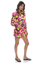 FLUTTER - Button Down Deep Cuff Blouse & High Waist Elastic Shorts • Multicolor