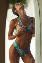 IN THE GROOVE - Cross Front Halter Top & Seamless Reversible Moderate Bottom • Multicolor