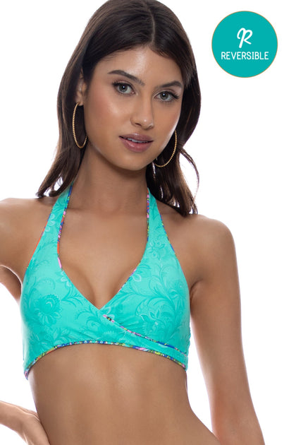 IN THE GROOVE - Cross Front Halter Top & Seamless Reversible Moderate Bottom • Multicolor