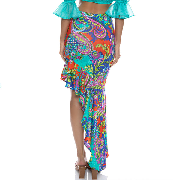 IN THE GROOVE - Asymmetrical Ruffle Trim Midi Skirt