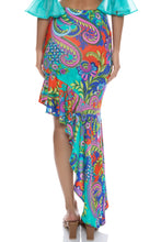 IN THE GROOVE - Bell Sleeve Scrunched Crop Top & Asymmetrical Ruffle Trim Midi Skirt • Multicolor