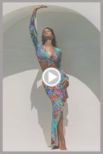 IN THE GROOVE - Bell Sleeve Scrunched Crop Top & Asymmetrical Ruffle Trim Midi Skirt • Multicolor