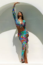 IN THE GROOVE - Bell Sleeve Scrunched Crop Top & Asymmetrical Ruffle Trim Midi Skirt • Multicolor