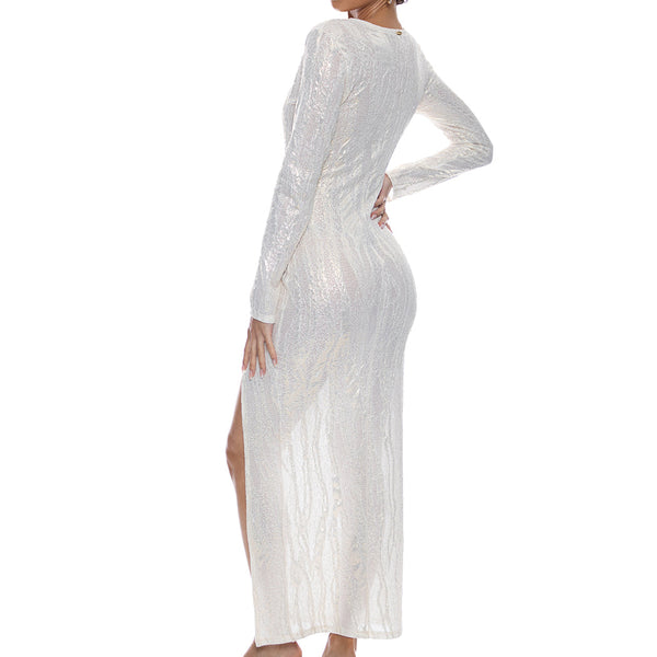 OPALESCENCE - Long Sleeve Keyhole Cut Out Maxi Dress