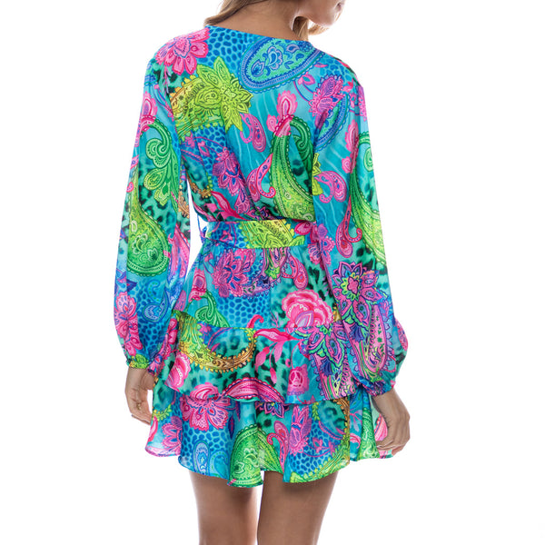 SEAGLASS FANTASY - Long Sleeve Tiereel Ruffle Mini Dress