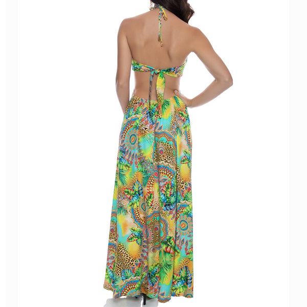 SUN STONES - Bandeau Cut Out Front Slit Dress