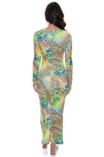SUN STONES - Long Sleeve Keyhole Cut Out Maxi Dress • Multicolor