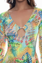 SUN STONES - Long Sleeve Keyhole Cut Out Maxi Dress • Multicolor