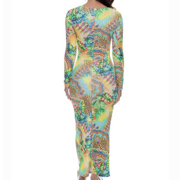 SUN STONES - Long Sleeve Keyhole Cut Out Maxi Dress