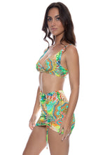 SUN STONES - Underwire Plunge Top & Scrunched Up Mini Skirt • Multicolor