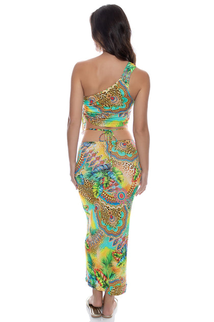 SUN STONES - One Shoulder Top & Adjustable Shirred Maxi Skirt  • Multicolor
