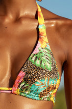 VISIONS OF PARADISE - Triangle Halter Top & Seamless Wavy Ruched Back Brazilian Tie Side Bottom • Multicolor