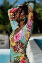 VISIONS OF PARADISE - Long Sleeve Keyhole Cut Out Maxi Dress • Multicolor