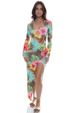 VISIONS OF PARADISE - Long Sleeve Keyhole Cut Out Maxi Dress • Multicolor