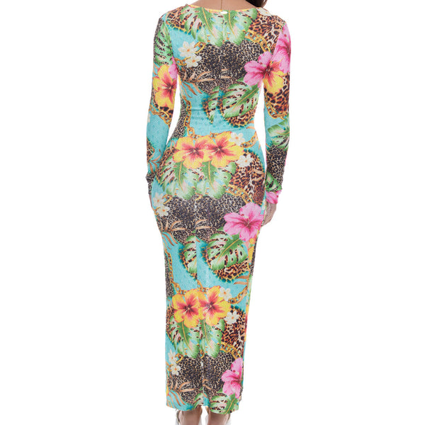 VISIONS OF PARADISE - Long Sleeve Keyhole Cut Out Maxi Dress