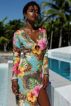 VISIONS OF PARADISE - Long Sleeve Keyhole Cut Out Maxi Dress • Multicolor