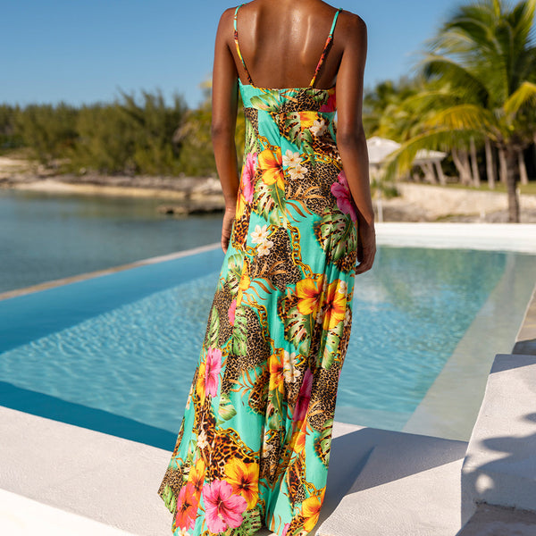 VISIONS OF PARADISE - Chain Bralette Side Slit Maxi Dress