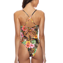 VISIONS OF PARADISE - Chain Square Neck Laced Up One Piece