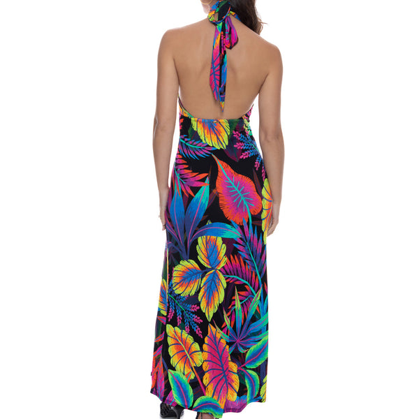 NEON NIGHTS - Halter Neck Cut Out Long Dress