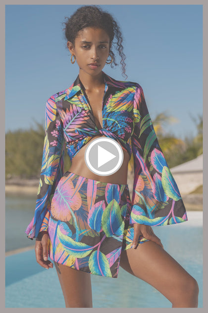 NEON NIGHTS - Cropped Tie Shirt & Skort • Multicolor