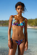 NEON NIGHTS - Underwire Plunge Top & Seamless Wavy Ruched Back Brazilian Tie Side Bottom • Multicolor