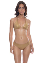 GOLDEN SUNSET - Triangle Halter Top & Seamless Full Ruched Back Bottom • Gold