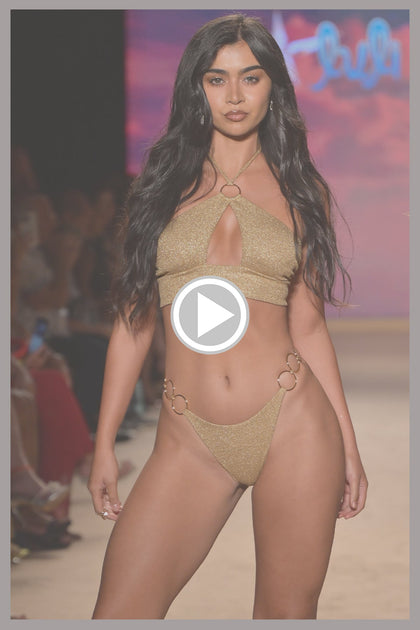 GOLDEN SUNSET - Ring Halter Peek-a-boo Top & Ring Brazilian Bottom • Gold Runway