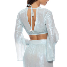 CELESTIAL TIDES - Bell Sleeve Crop Top