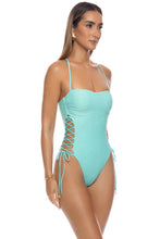 SUNKISS GLOW - Square Neck Laced Up One Piece • Aqua