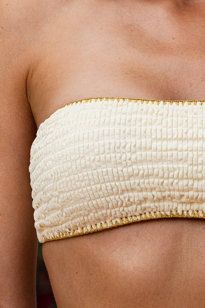 WHITE SANDS - Luxe Stitch Free Form Bandeau Top & Luxe Stitch High Leg Brazilian Bottom • Ivory