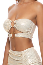 LIQUID VOLTAGE - Double Loop Bandeau Crop Top  & Scrunch Up Mini Skirt • Gold