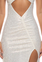 SUNLIT OASIS - Peek A Boo Ruched Side Slit Maxi Dress • Cream