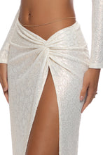 SUNLIT OASIS - Peek A Boo Ring Long Sleeve Top & Twist Front Skirt • Cream