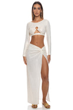 SUNLIT OASIS - Peek A Boo Ring Long Sleeve Top & Twist Front Skirt • Cream