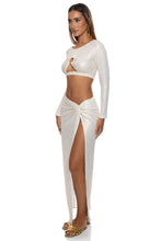 SUNLIT OASIS - Peek A Boo Ring Long Sleeve Top & Twist Front Skirt • Cream