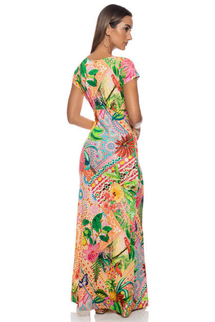 OPULENT EDEN - Cap Sleeve Long Dress • Multicolor