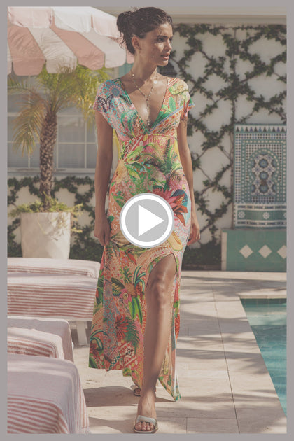 OPULENT EDEN - Cap Sleeve Long Dress • Multicolor