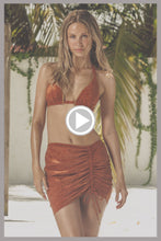 BUNGALOW BABE - Luxe Stitch Triangle Halter Top & Scrunch Up Mini Skirt • Brown