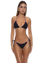 SPOTTED WITH LOVE - Wavy Triangle Top & Wavy Ruched Back Tie Side Bottom • Black Pink