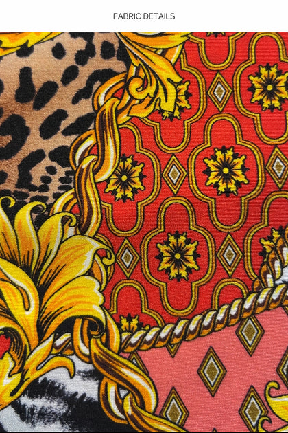 TROPICAL MAJESTY - Double Loop Bandeau Crop Top  & Chain Sides Full Back Bottom • Multicolor