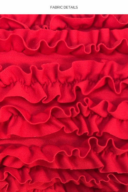 SWEET LOVE - Triangle Top & Seamless Ruffle Ruched Back Brazilian Tie Side Bottom • Red