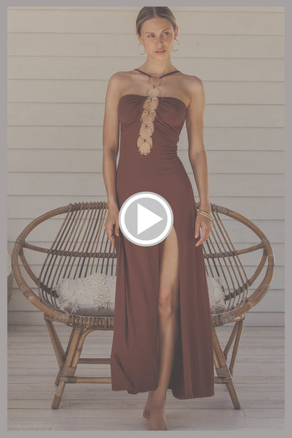 VELVET SHORES - Halter Ring Long Dress • Brown